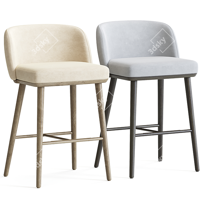 Modern High-Back Fabric Stool 3D model image 1