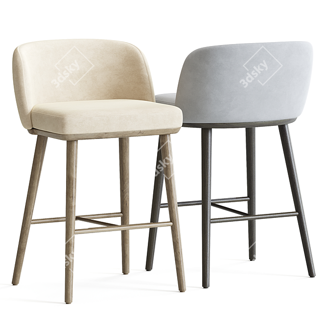 Modern High-Back Fabric Stool 3D model image 2