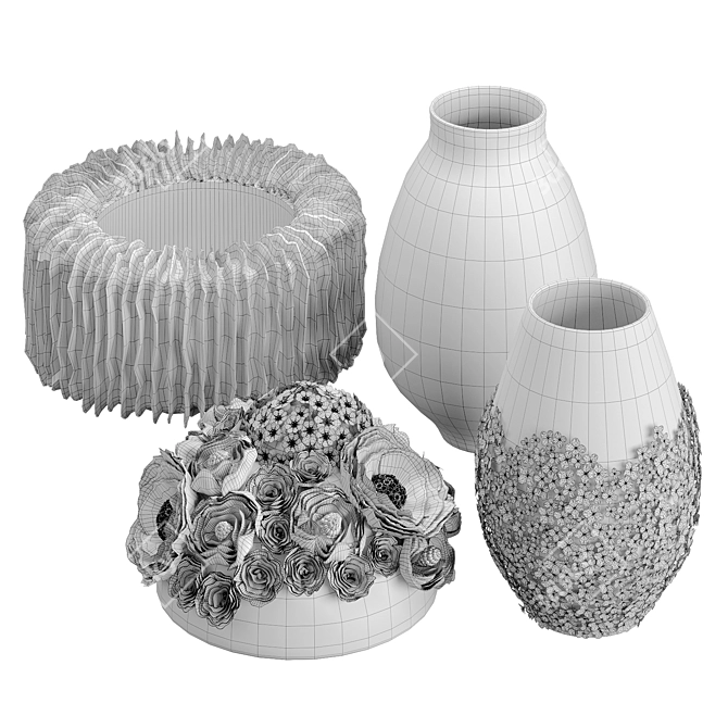 Handcrafted Ceramic Floral Vases 3D model image 4