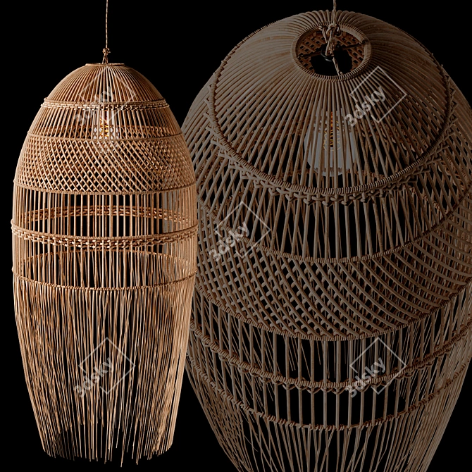 Natural Rattan Pendant Light 3D model image 2