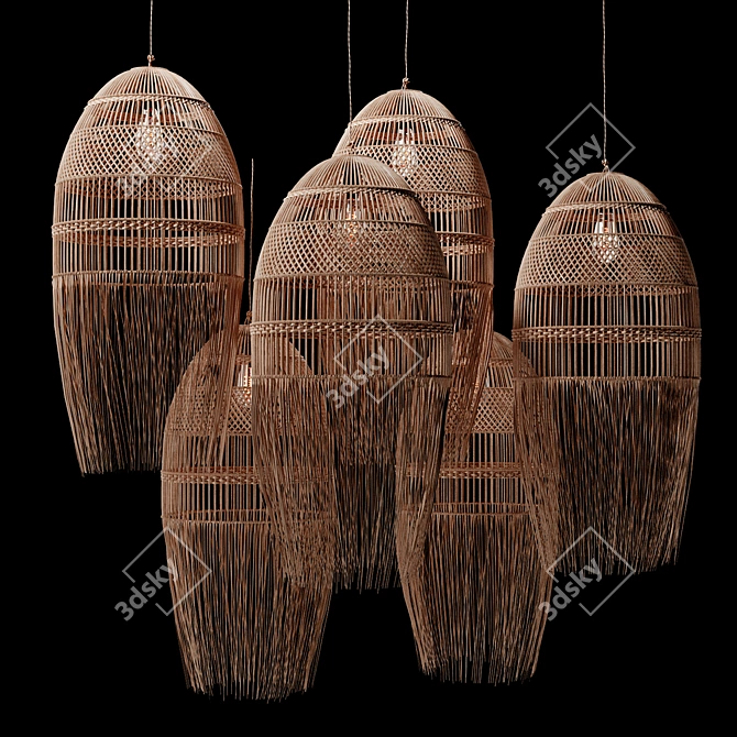 Natural Rattan Pendant Light 3D model image 7