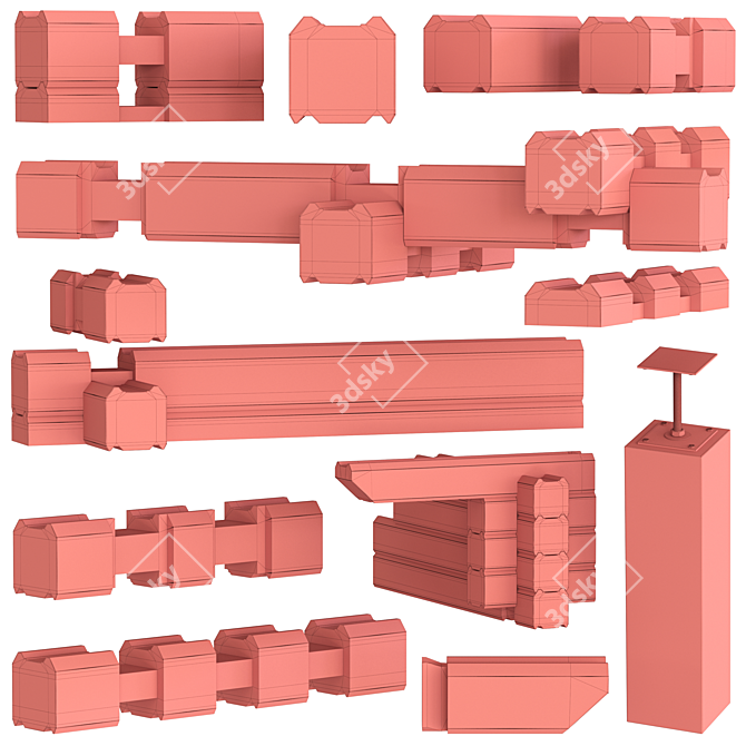 Textured Timber Beam Set 3D model image 6