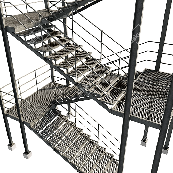 Metal External Evacuation Staircase 3D model image 1