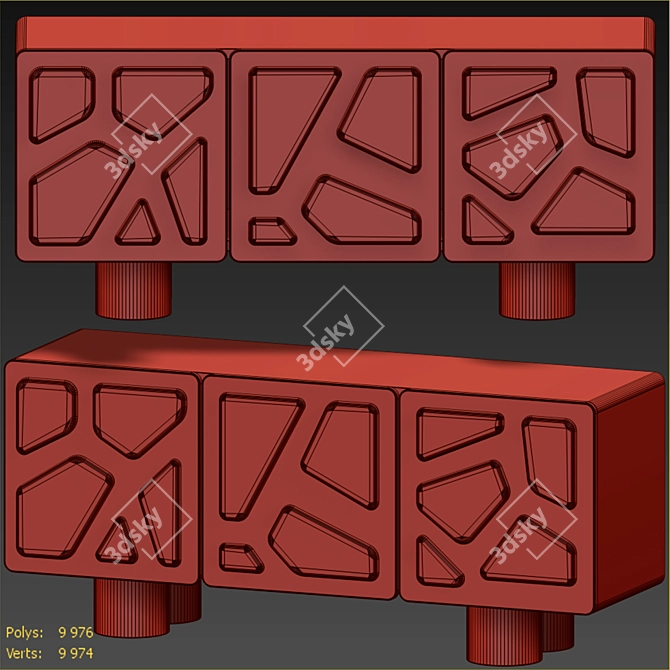 Perth Carved Wood Credenza 3D model image 3