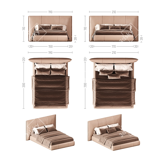 Luxurious Homei Upholstered Bed 3D model image 2