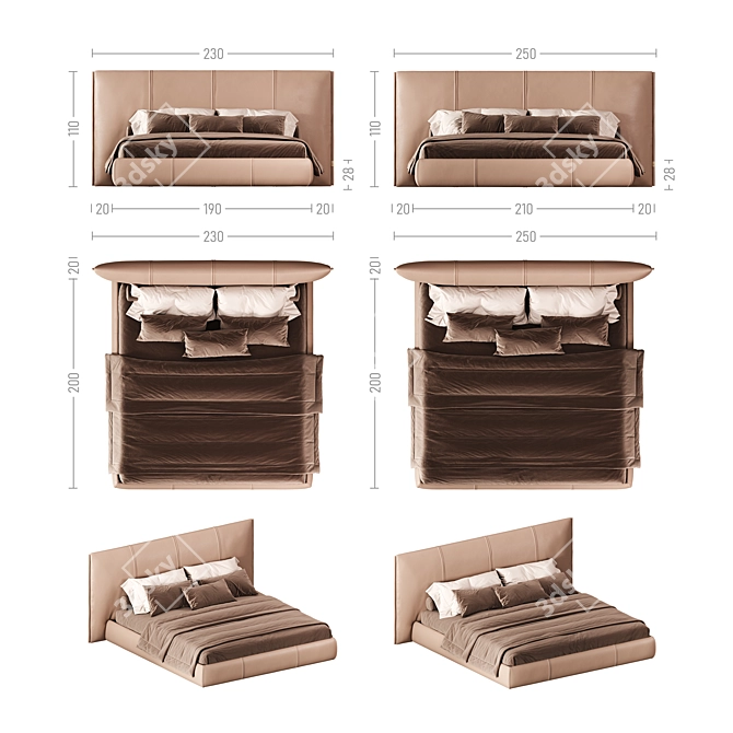 Luxurious Homei Upholstered Bed 3D model image 3