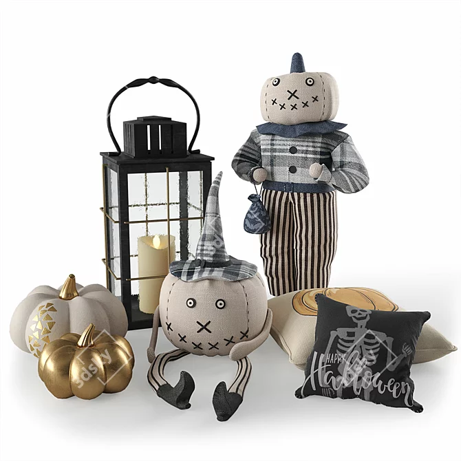 Halloween Decor Set: Lantern, Pillows 3D model image 1