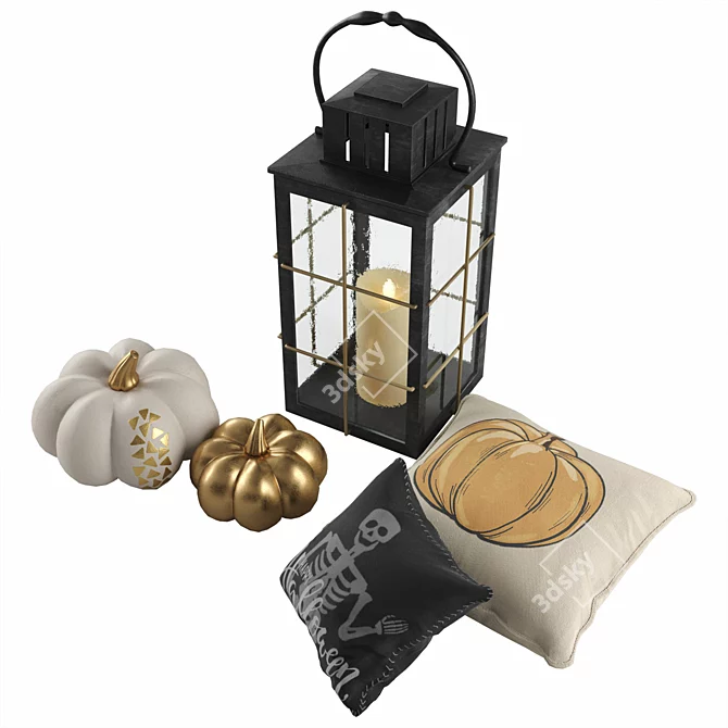 Halloween Decor Set: Lantern, Pillows 3D model image 4