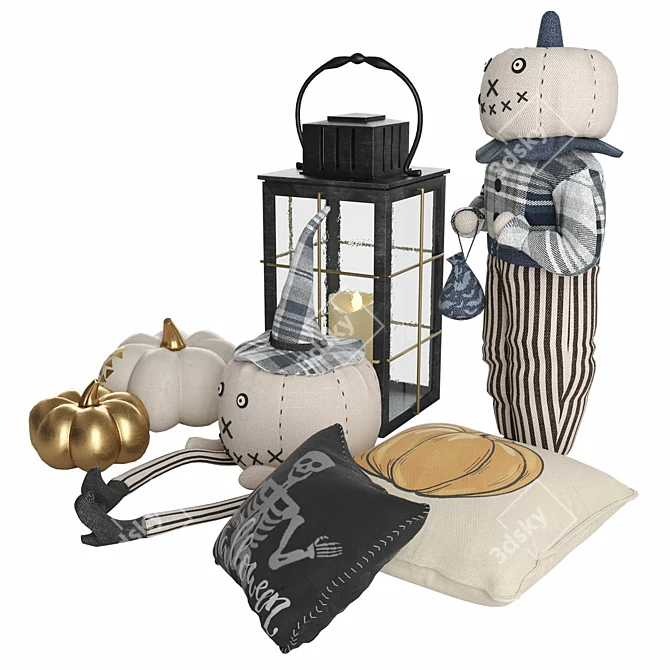 Halloween Decor Set: Lantern, Pillows 3D model image 5