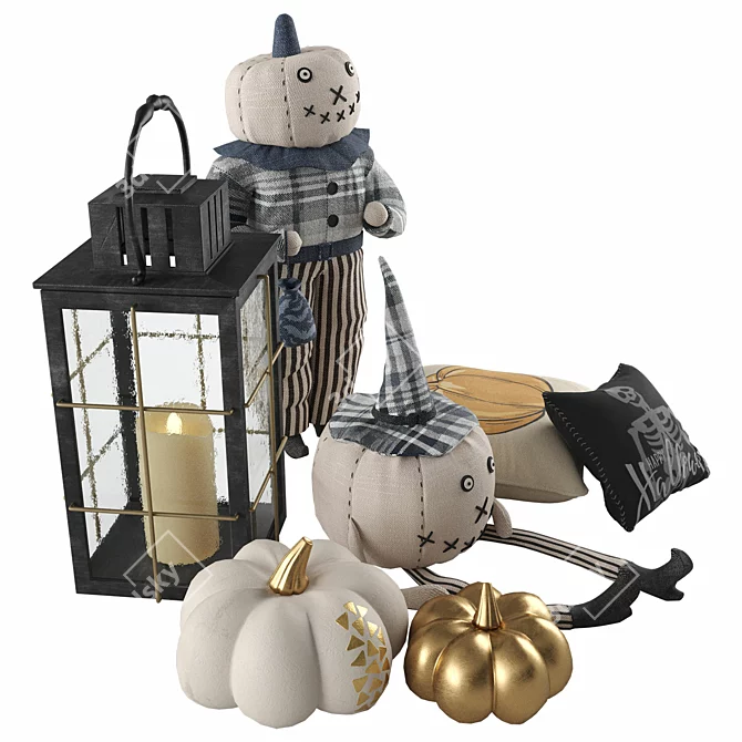 Halloween Decor Set: Lantern, Pillows 3D model image 6