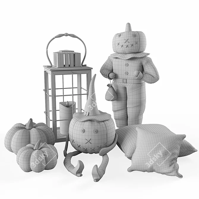 Halloween Decor Set: Lantern, Pillows 3D model image 7