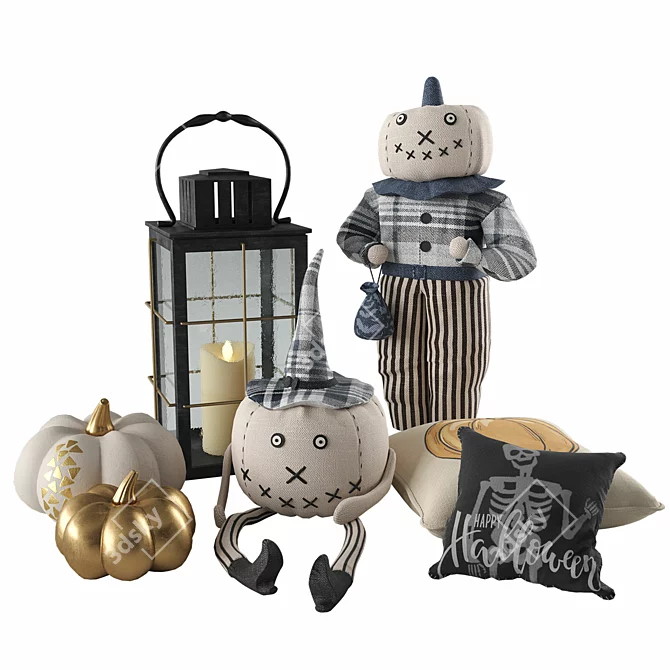 Halloween Decor Set: Lantern, Pillows 3D model image 8