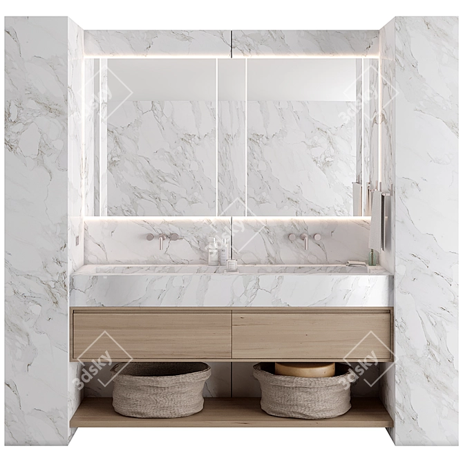 Luxury Stone Wood Bathroom Set 3D model image 1