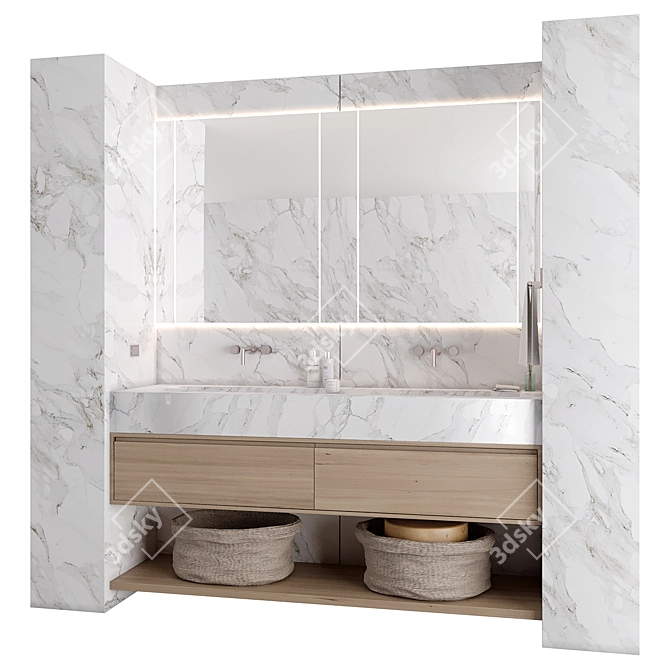 Luxury Stone Wood Bathroom Set 3D model image 2