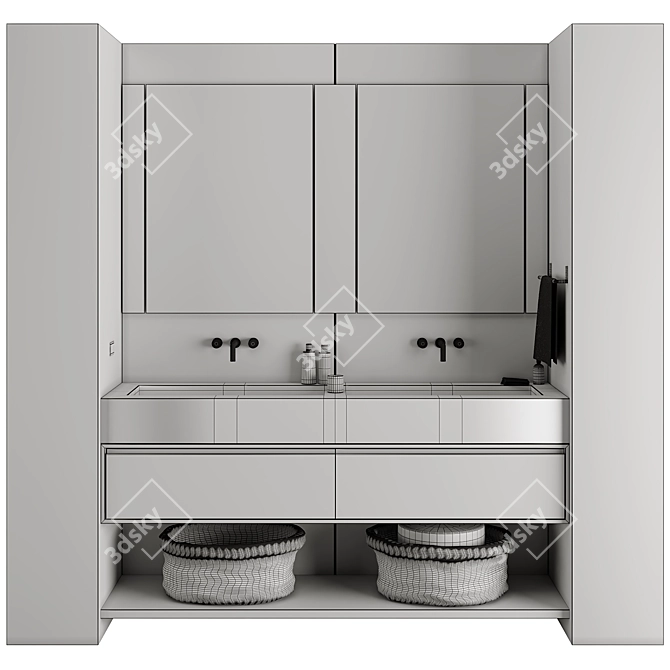 Luxury Stone Wood Bathroom Set 3D model image 3