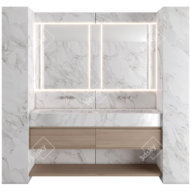 Luxury Stone Wood Bathroom Set 3D model image 4
