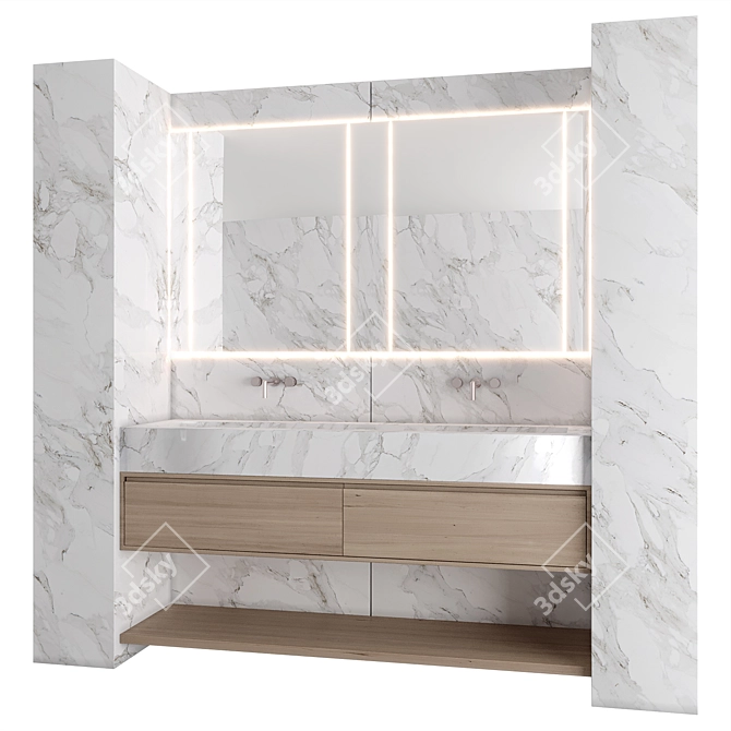 Luxury Stone Wood Bathroom Set 3D model image 5