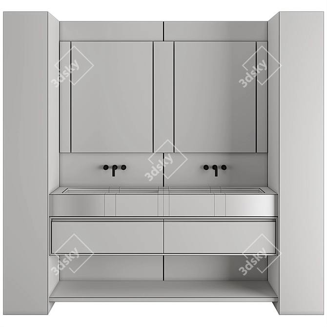 Luxury Stone Wood Bathroom Set 3D model image 6