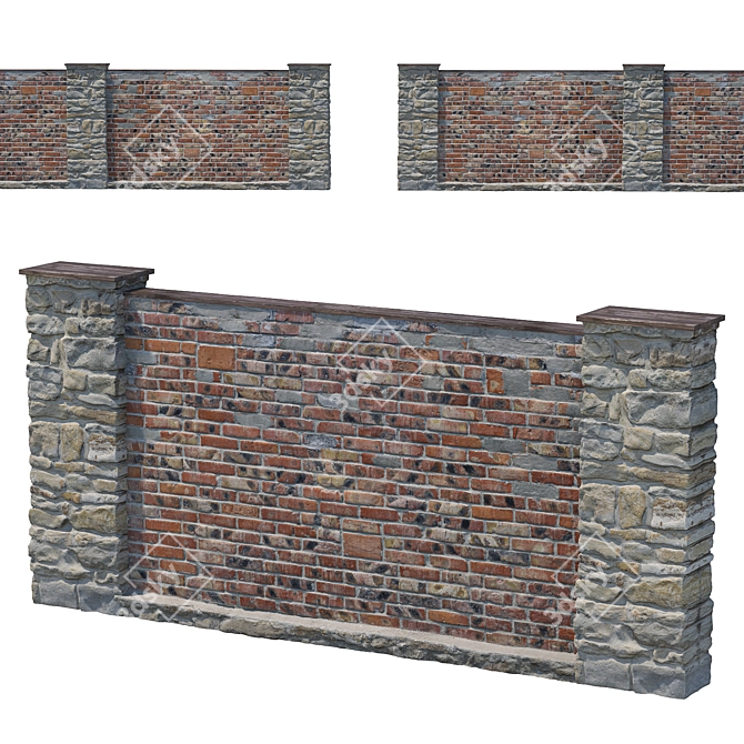 Modular 3D Brick Fence Kit 3D model image 1