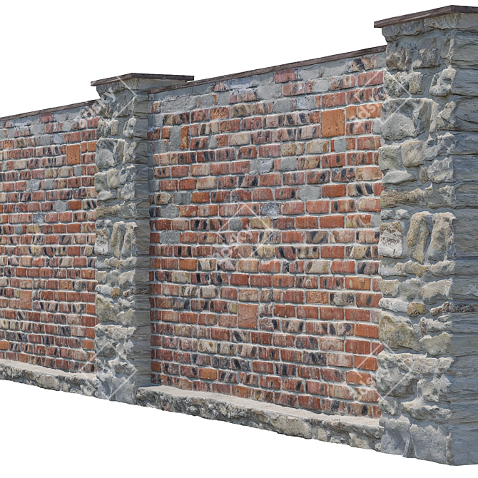 Modular 3D Brick Fence Kit 3D model image 4