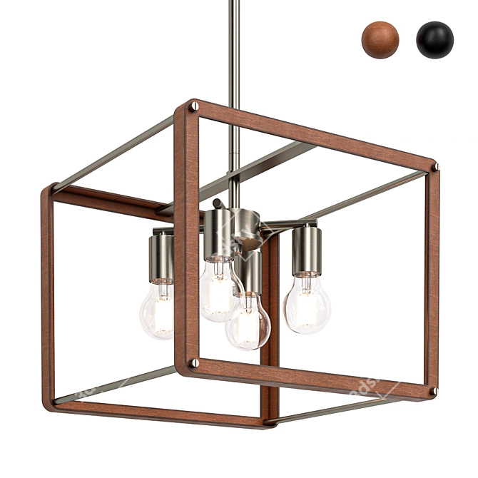 Modern Square Pendant Light Brushed Nickel 3D model image 2