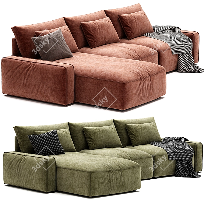 Modern Zion Leather Sectional Sofa 3D model image 2