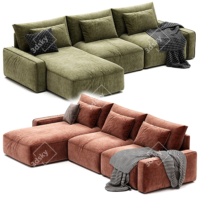 Modern Zion Leather Sectional Sofa 3D model image 3