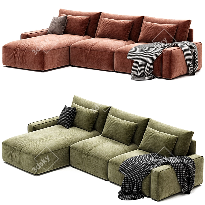 Modern Zion Leather Sectional Sofa 3D model image 4