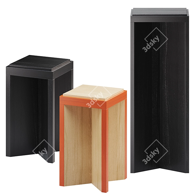 Kubé Collection Side Tables in Oak 3D model image 1