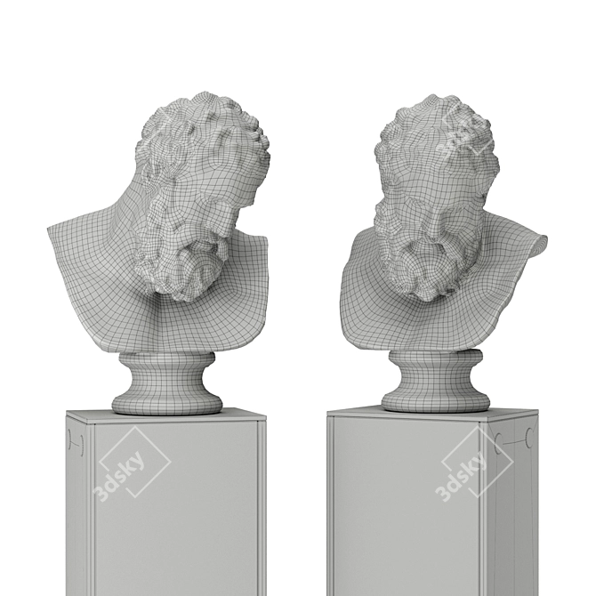 Modern Hercules Head Sculpture Pedestal 3D model image 7