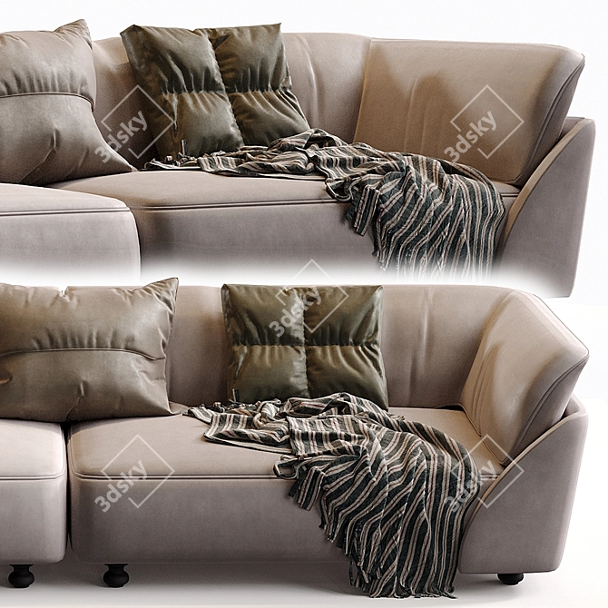  Genuine Leather Flared Arm Sofa 3D model image 2