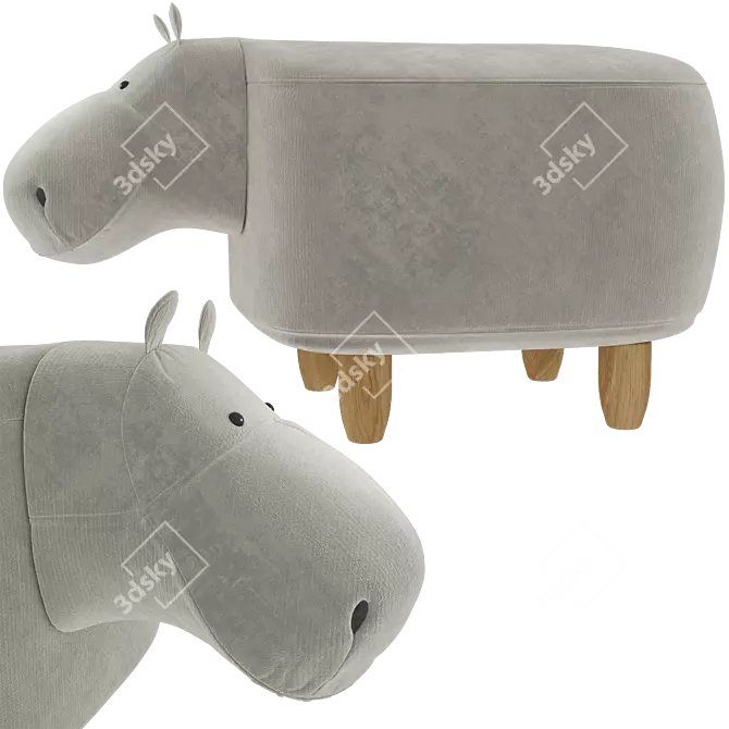 Cute Hippo Kids Ottoman 3D model image 2