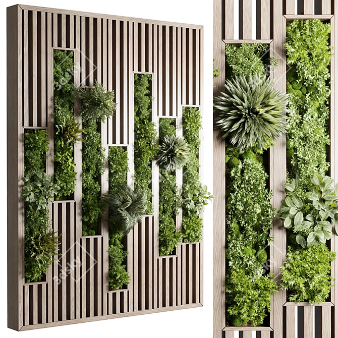 Rustic Wood Moss Wall Decor 3D model image 1