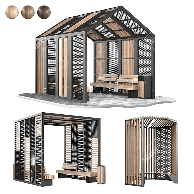 Pergola Set with Benches 3D model image 5