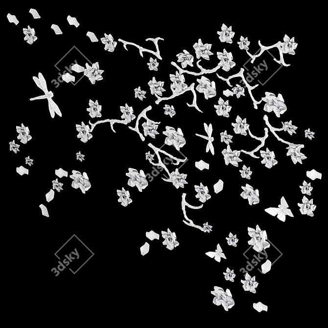 Porcelain Flowers Wall Art 3D model image 4