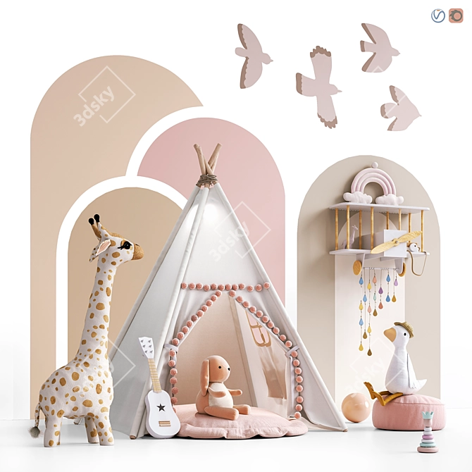 Children's Room Furniture & Decor 3D model image 1