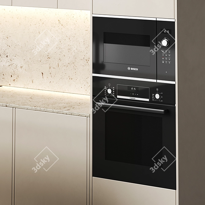 Beige Modern Kitchen Set 3D model image 3