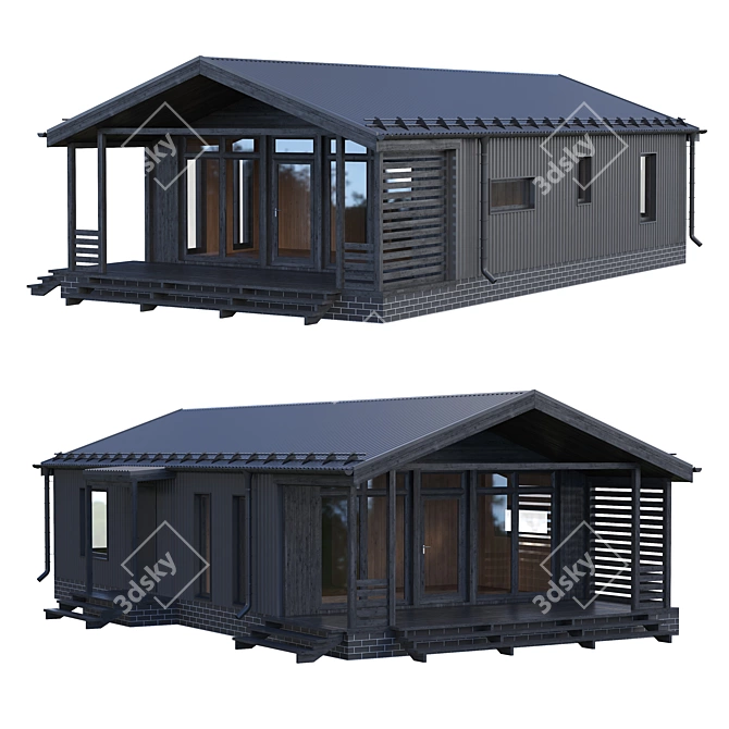 Black Barnhouse with Panoramic Windows & Terrace 3D model image 1