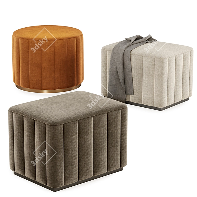 Elegant Channel Tufted Ottoman 3D model image 2