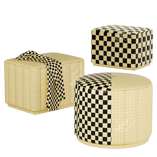 Elegant Channel Tufted Ottoman 3D model image 4