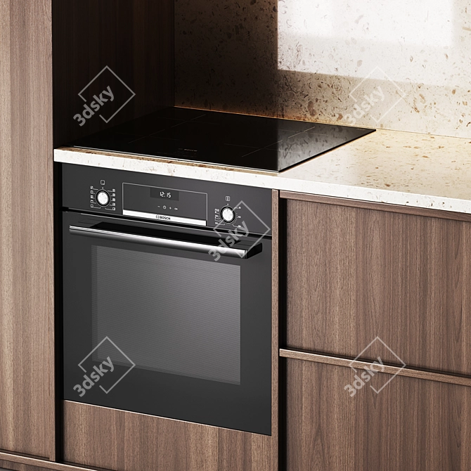 Sleek Wood Kitchen Set 3D model image 2