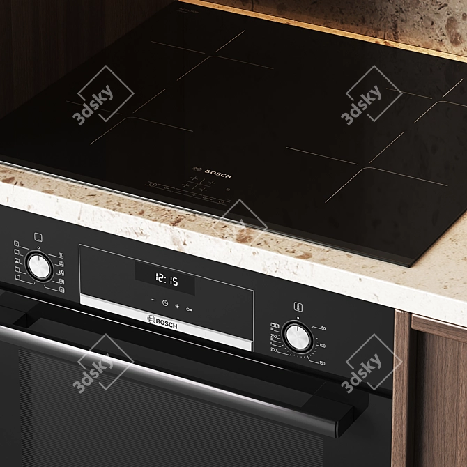 Sleek Wood Kitchen Set 3D model image 3