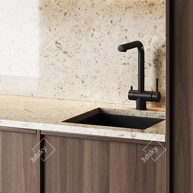 Sleek Wood Kitchen Set 3D model image 4