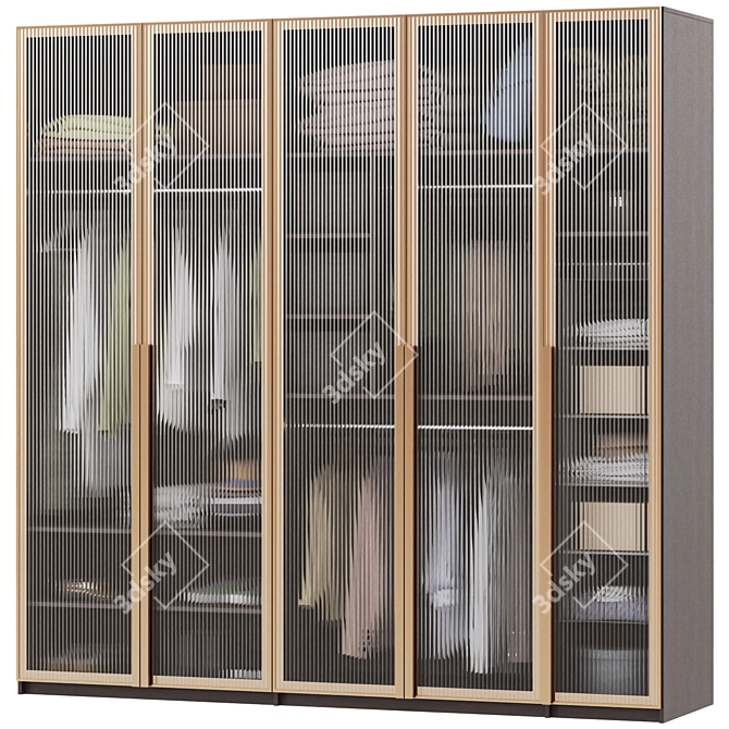 Modern Wardrobe with Ribbed Glass Doors 3D model image 1