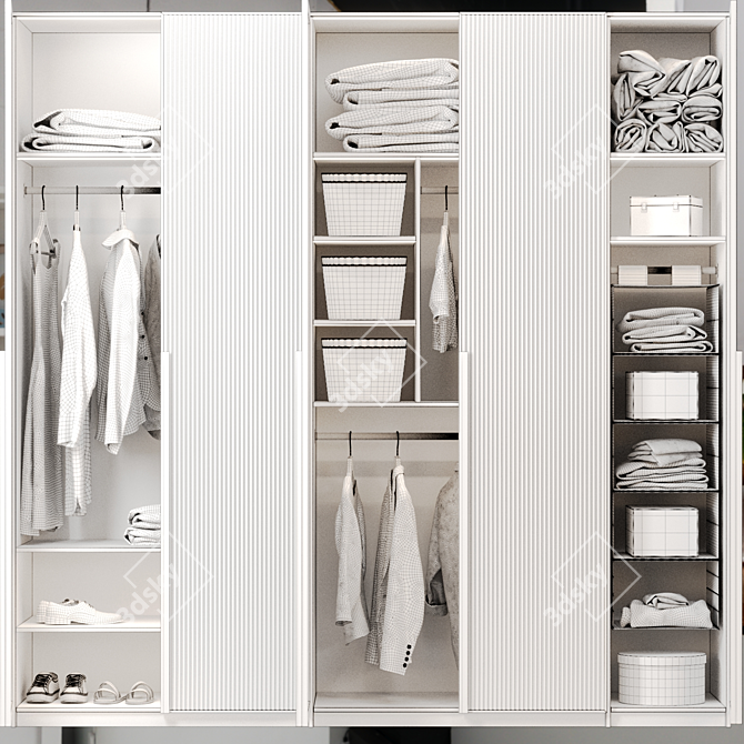 Modern Wardrobe with Ribbed Glass Doors 3D model image 7