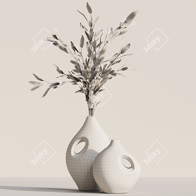 Rustic Dry Flower Bouquet & Vase 3D model image 4