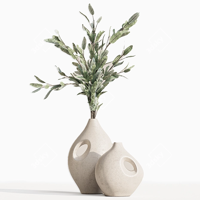 Rustic Dry Flower Bouquet & Vase 3D model image 5