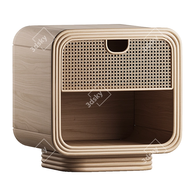 Rattan Boho Nightstand: 1-Drawer Wooden Bedside 3D model image 2