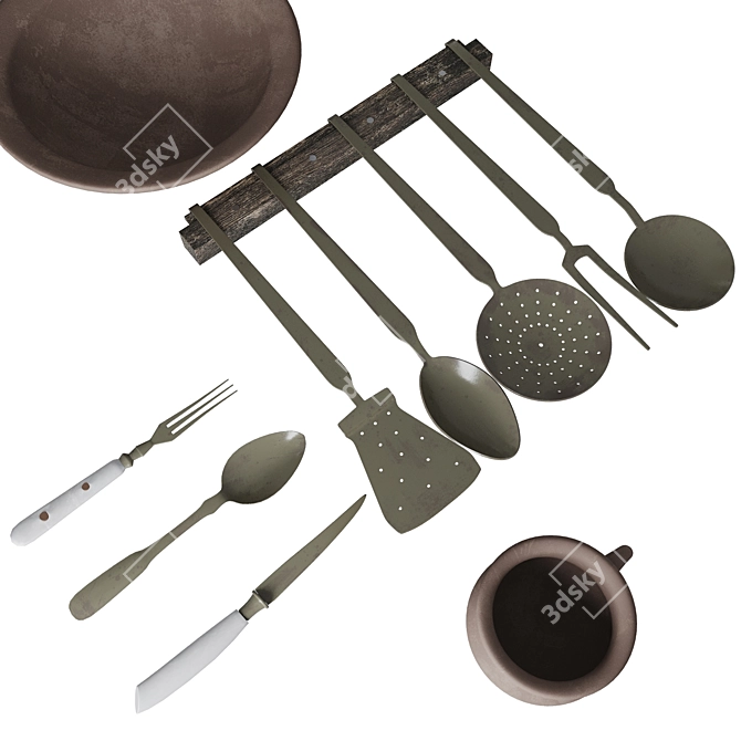 Rustic Kitchen Utensil Set 3D model image 2