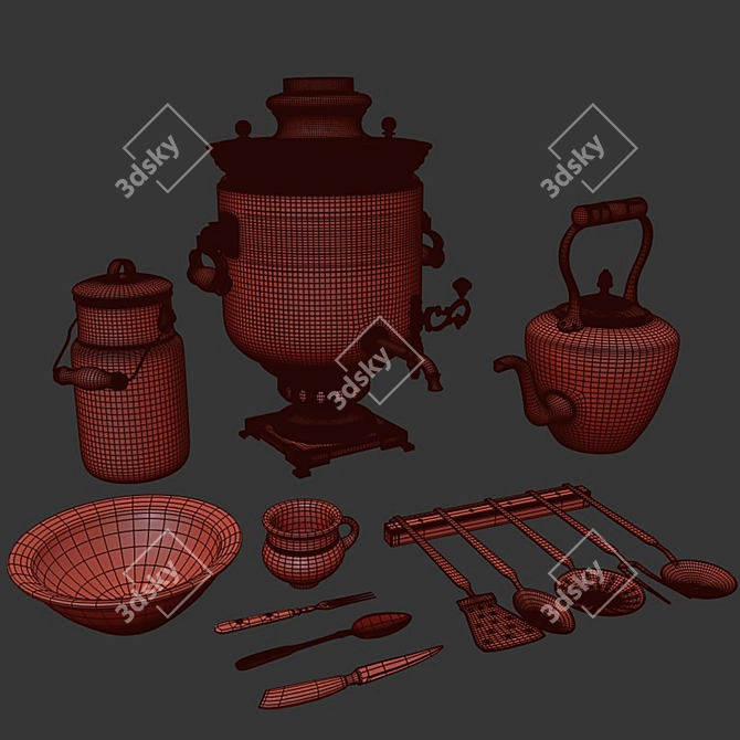 Rustic Kitchen Utensil Set 3D model image 3